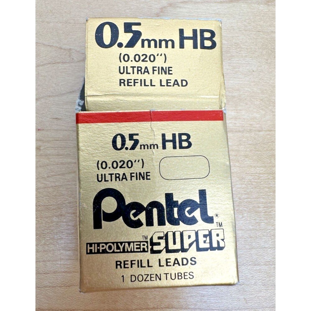 Vintage Pentel Hi-Polymer Super 0.5mm HB Lead Refills Lot + PD345 Eraser, Japan